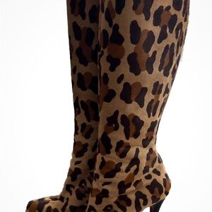 Christian Louboutin leopard print pony hair knee-high boots.